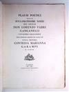 BODONI PRESS  FUSCONI, LORENZO; et al. Plausi Poetici nelle . . . Nozze del Signor Don Lorenzo Fabri Ganganelli [etc.].  1795